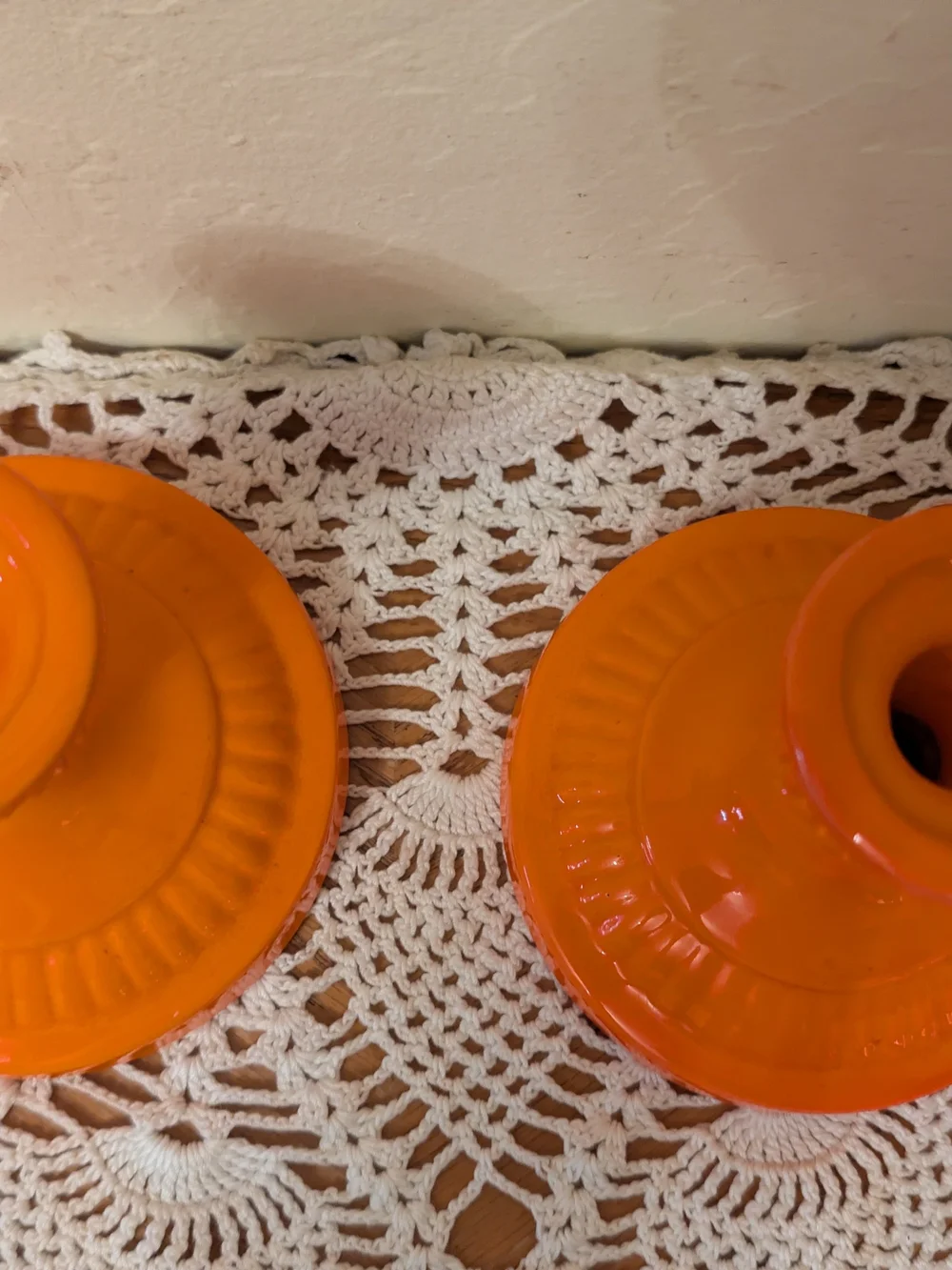 Vibrant Orange Ceramic Candlestick Pair